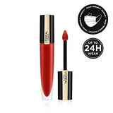 L'Oréal Paris Matte Liquid Lipstick in a red liquid formula with a black and gold tube and matching doe-foot applicator