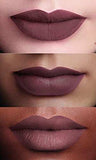 L'Oréal Paris Matte Liquid Lipstick shown on lips in three deep mauve and plum shades with a matte finish