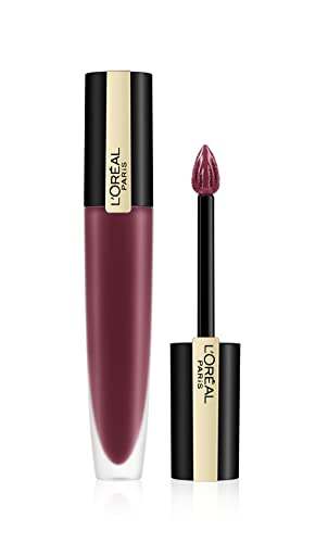 L'Oréal Paris Matte Liquid Lipstick in deep mauve with a glossy black and gold tube and matching doe-foot applicator