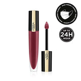 L'Oréal Paris Matte Liquid Lipstick in a mauve rose shade, with a liquid applicator and black-and-gold packaging