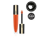 L'Oréal Paris Matte Liquid Lipstick in vivid orange-red liquid colour with black and gold packaging and a doe-foot applicator