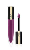 L'Oréal Paris Matte Liquid Lipstick in a deep plum shade, shown in a tapered tube with a matching doe-foot applicator