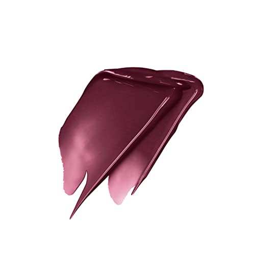 L'Oréal Paris Matte Liquid Lipstick shown as a glossy plum-mauve liquid swatch with a pointed, tapered edge