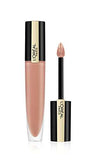 L'Oréal Paris Matte Liquid Lipstick in a nude pink liquid formula, shown with a black and gold tube and applicator