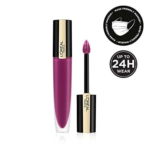 L'Oréal Paris Matte Liquid Lipstick in vivid plum with a liquid formula, doe-foot applicator and 24-hour wear claim