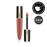 L'Oréal Paris Matte Liquid Lipstick in muted rose-brown liquid colour, with a gold-and-black tube and matching applicator