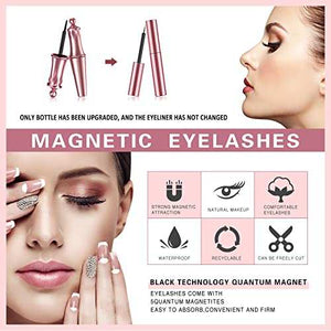 Magnetic Eyelashes Kit with four pairs of black curled lashes in a pink case, shown alongside lifestyle scenes