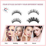 Magnetic Eyelashes Kit showing four pairs of black curved lashes in different wispy styles for party, wedding, daily and natural looks
