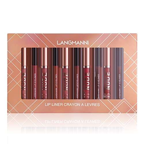 Matte Lipstick and lip liner set in rose, mauve and brown shades, arranged in a peach gift box