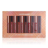 Matte Lipstick and lip liner set in rose, mauve and brown shades, arranged in a peach gift box