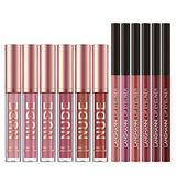 Matte Lipstick set with six nude liquid lipsticks in rose-gold tubes and six matching burgundy-toned lip liners