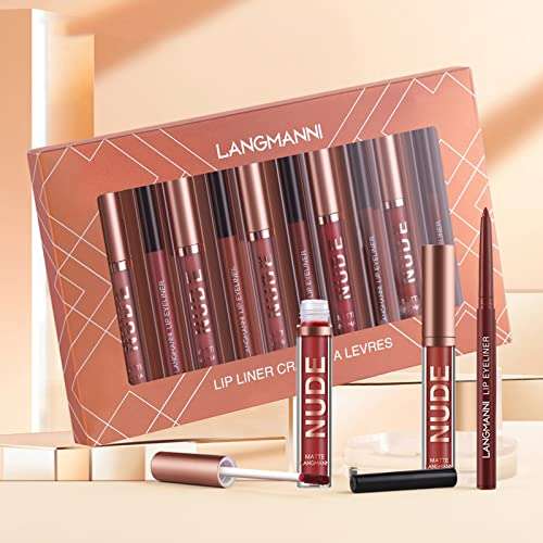 Matte Lipstick set with nude and rose liquid lipstick tubes and matching lip liners in a geometric gift box