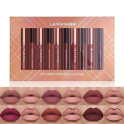 Matte Lipstick set with six mauve and rose-toned lip liners in a peach gift box, with matching lip color swatches