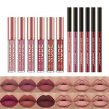 Matte Lipstick set with six rose-gold-capped nude liquid lipsticks and six matching burgundy lip liners
