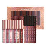 Matte Lipstick set with six nude and rose liquid lip colors, six matching liners and a peach gift box