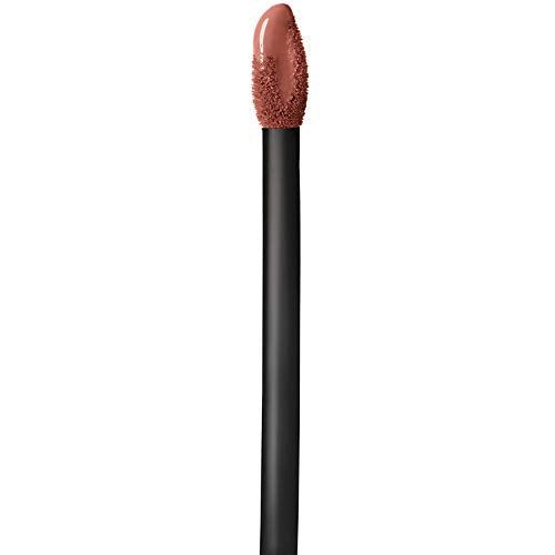 Maybelline Superstay Matte Ink liquid lipstick applicator with a black handle and nude rose-brown product-coated tip