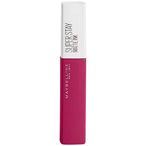 Maybelline Superstay Matte Ink liquid lipstick in a vivid berry-pink tube with a white cap and vertical branding