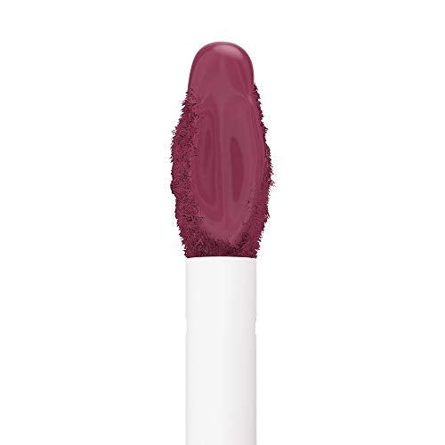 Maybelline Superstay Matte Ink liquid lipstick swatch in deep berry plum, with a smooth opaque finish on a white applicator