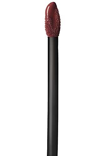 Maybelline Superstay Matte Ink liquid lipstick applicator with a black handle and a deep rosy nude-coated doe-foot tip