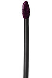 Maybelline Superstay Matte Ink lipstick applicator with a black handle and deep plum-coated doe-foot tip