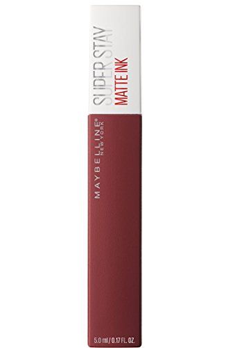 Maybelline Superstay Matte Ink liquid lipstick in a burgundy tube with white cap and matte ink branding