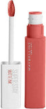 Maybelline Superstay Matte Ink liquid lipstick in coral nude with a white precision applicator and matching tube