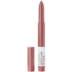 Maybelline Superstay Matte Ink Crayon in dusty rose nude, with a pointed precision tip and white branded barrel