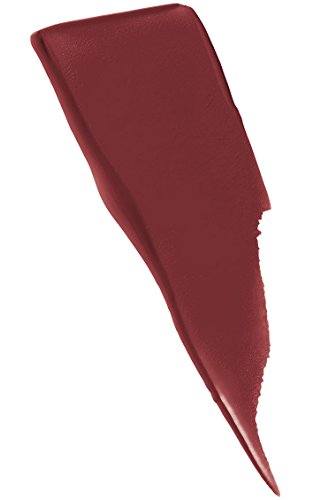 Maybelline Superstay Matte Ink liquid lipstick swatch in deep muted rose, with a smooth matte finish and tapered shape