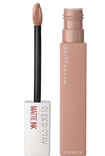 Maybelline Superstay Matte Ink liquid lipstick in dusty nude pink, with a matching tube and doe-foot applicator