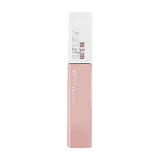 Maybelline Superstay Matte Ink liquid lipstick in a dusty nude pink tube with a white cap and slim rectangular shape
