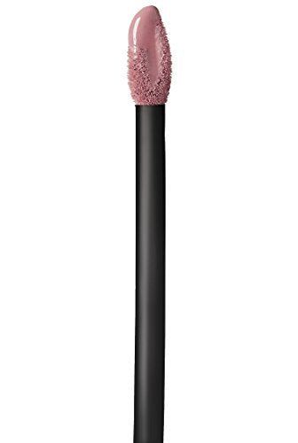 Maybelline Superstay Matte Ink liquid lipstick applicator with a black handle and dusty rose nude product on the doe-foot tip