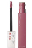 Maybelline Superstay Matte Ink liquid lipstick in a dusty rose shade, with a doe-foot applicator and rectangular tube