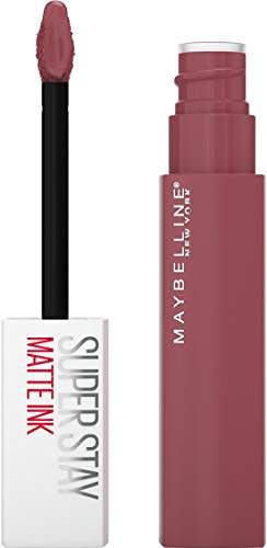 Maybelline Superstay Matte Ink liquid lipstick with a dusty rose nude shade, black applicator and white cap