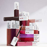 Maybelline Superstay Matte Ink liquid lipstick collection with white rectangular caps and tubes in varied shades, including nude