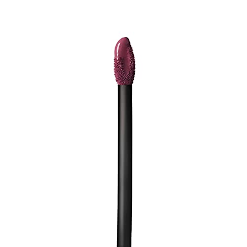 Maybelline Superstay Matte Ink liquid lipstick applicator with a black handle and berry-pink product-coated tip