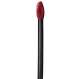 Maybelline Superstay Matte Ink liquid lipstick applicator with a black handle and deep red product-coated tip