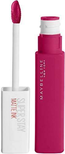 Maybelline Superstay Matte Ink liquid lipstick with a bright magenta tube, white cap and matching doe-foot applicator