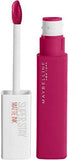 Maybelline Superstay Matte Ink liquid lipstick with a bright magenta tube, white cap and matching doe-foot applicator