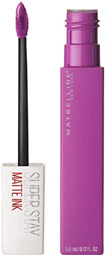 Maybelline Superstay Matte Ink liquid lipstick with a vivid magenta tube, black wand and purple doe-foot applicator