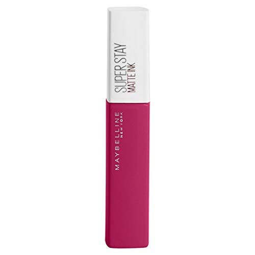 Maybelline Superstay Matte Ink liquid lipstick in a vivid magenta tube with a white cap and printed branding