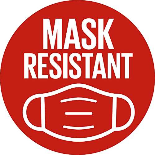 Maybelline Superstay Matte Ink mask-resistant badge featuring bold white lettering and a white mask icon on a red circle