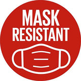 Maybelline Superstay Matte Ink mask-resistant badge featuring bold white lettering and a white mask icon on a red circle