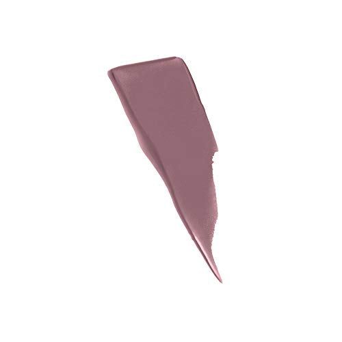 Maybelline Superstay Matte Ink liquid lipstick swatch in muted mauve nude, with a smooth matte finish and tapered edge