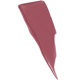 Maybelline Superstay Matte Ink liquid lipstick swatch in muted rosy nude, with a smooth matte finish and tapered edge