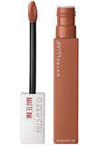 Maybelline Superstay Matte Ink liquid lipstick in warm nude brown, with a matching doe-foot applicator and clear cap