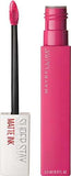 Maybelline Superstay Matte Ink liquid lipstick with a bright pink tube, black wand and doe-foot applicator
