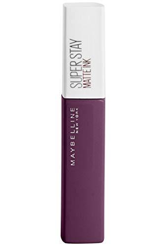 Maybelline Superstay Matte Ink liquid lipstick in a deep plum tube with a white cap and printed branding