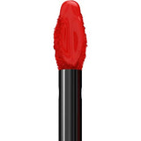 Maybelline Superstay Matte Ink applicator with a vivid red liquid lipstick-coated tip and sleek black handle