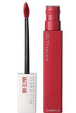 Maybelline Superstay Matte Ink liquid lipstick in a deep red tube with matching doe-foot applicator