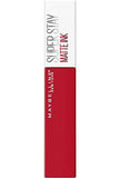Maybelline Superstay Matte Ink liquid lipstick in a red rectangular tube with a white cap and printed branding